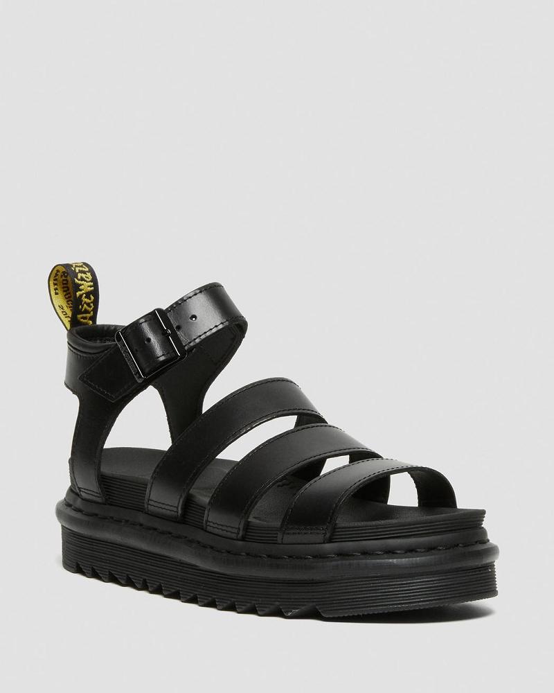 Dr Martens Blaire Brando Leren Sandalen Met Riem Dames Zwart | NL 467FDN